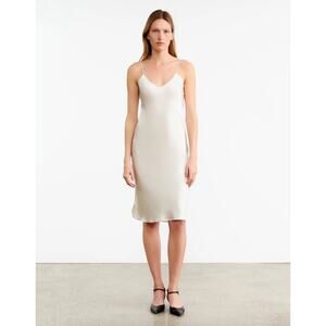 Nili Lotan Cream V-Neck Spaghetti Strap 100% Silk Slip Dress XL